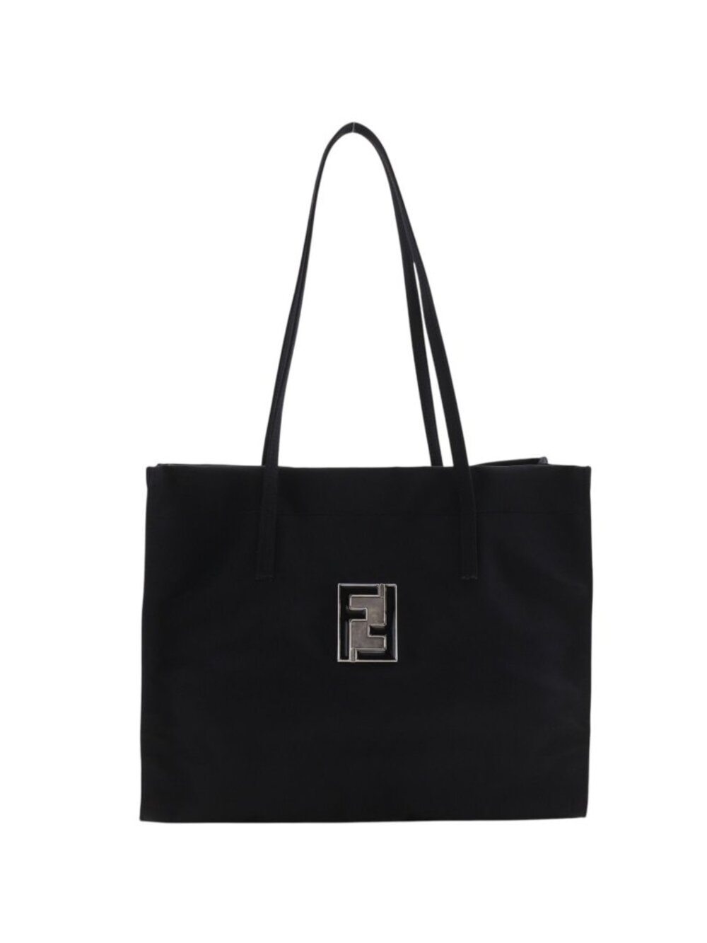 Fendi Logo Plate Nylon Black Tote Bag